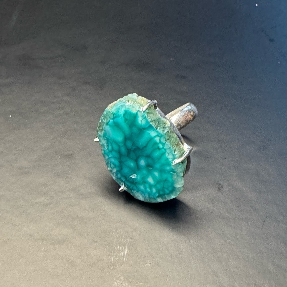 Amazing Blue Botswana Druzy Slice 925 Silver Plated Gemstone Ring US 7.5